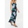 New Comfortable Day Night Matte Satin Woven V Neck Strap Sleeve A-Line Maxi Length Dress