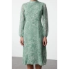 Women Fashion Stylish Midi Length Stand Collar Regular Pink 001 Plain Woven Winter Dress