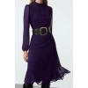 Women Fashion Stylish Midi Length Stand Collar Regular Pink 001 Plain Woven Winter Dress