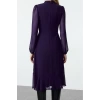 Women Fashion Stylish Midi Length Stand Collar Regular Pink 001 Plain Woven Winter Dress