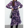 Women Fashion Stylish Midi Length Stand Collar Regular Pink 001 Plain Woven Winter Dress