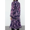 Women Fashion Stylish Midi Length Stand Collar Regular Pink 001 Plain Woven Winter Dress