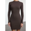 Kadın Moda Şık Mini Boy Dik Yaka Slim Vücuda Oturan Yarım Balıkçı Yaka Fitilli Esnek Örme Elbise