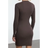 Kadın Moda Şık Mini Boy Dik Yaka Slim Vücuda Oturan Yarım Balıkçı Yaka Fitilli Esnek Örme Elbise