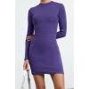 Kadın Moda Şık Mini Boy Dik Yaka Slim Vücuda Oturan Yarım Balıkçı Yaka Fitilli Esnek Örme Elbise