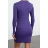 Kadın Moda Şık Mini Boy Dik Yaka Slim Vücuda Oturan Yarım Balıkçı Yaka Fitilli Esnek Örme Elbise