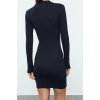 Kadın Moda Şık Mini Boy Dik Yaka Slim Vücuda Oturan Yarım Balıkçı Yaka Fitilli Esnek Örme Elbise