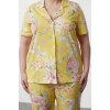 Plus Size Womens 100% Cotton Shirt Collar Short Sleeve Floral Patterned Shirt Collar Knitted Pajama Set