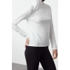 Stil Kadın Micro Reflektör Baskı Detaylı Spor Üst Bluz Regular Örme Slim Fit Kalıp Reglan Kol