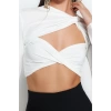 Stil Kadın Astarlı Pencere Cut Out Detaylı Bluz Crop Örme Fitted Kalıp