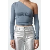 Stil Kadın Tek Omuz Parıltılı Simli Büstiyer Crop Örme Fitted Kalıp