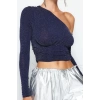 Stil Kadın Tek Omuz Parıltılı Simli Büstiyer Crop Örme Fitted Kalıp