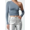 Stil Kadın Tek Omuz Parıltılı Simli Büstiyer Crop Örme Fitted Kalıp