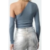 Stil Kadın Tek Omuz Parıltılı Simli Büstiyer Crop Örme Fitted Kalıp