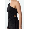 Stil Kadın Cut-Out Pencere Detaylı Bluz Regular Örme Fitted Kalıp Tek Kol