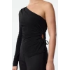 Stil Kadın Cut-Out Pencere Detaylı Bluz Regular Örme Fitted Kalıp Tek Kol