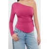 Stil Kadın Cut-Out Pencere Detaylı Bluz Regular Örme Fitted Kalıp Tek Kol