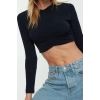 Stil Kadın Fitted Vücuda Oturan Büzgü Detaylı Crop Esnek Bluz Super Crop Örme Slim Kalıp