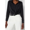 Stil Kadın Saten Bluz Crop Dokuma Regular Kalıp