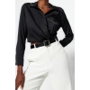 Stil Kadın Saten Bluz Crop Dokuma Regular Kalıp