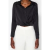 Stil Kadın Saten Bluz Crop Dokuma Regular Kalıp