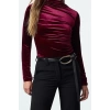 Style Women Velvet Draped Fitted Body-Sit Long Blouse Regular Knitted Slim Pattern