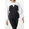 Style Womens Belted Blouse Regular Woven Slim Pattern Balloon Sleeve