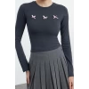 Style Women Bow Detail Short Body-Sit Blouse Crop Knitted Slim Pattern