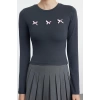 Style Women Bow Detail Short Body-Sit Blouse Crop Knitted Slim Pattern