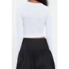 Style Women Bow Detail Short Body-Sit Blouse Crop Knitted Slim Pattern