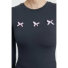 Style Women Bow Detail Short Body-Sit Blouse Crop Knitted Slim Pattern