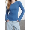 Style Womens Vintage Faded Effect Fitted Elastic Ribbed Blouse Regular Slim Pattern Spanish Sleeve