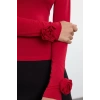 Stil Kadın Gül Detaylı Fitted Vucuda Oturan Kollu Esnek Bluz Regular Örme Slim Kalıp
