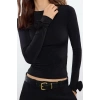 Stil Kadın Gül Detaylı Fitted Vucuda Oturan Kollu Esnek Bluz Regular Örme Slim Kalıp