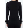 Stil Kadın Gül Detaylı Fitted Vucuda Oturan Kollu Esnek Bluz Regular Örme Slim Kalıp