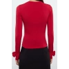 Stil Kadın Gül Detaylı Fitted Vucuda Oturan Kollu Esnek Bluz Regular Örme Slim Kalıp