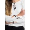 Style Womens Bow and Cut Out Detailed Body-Fitting Blouse Regular Knitted Slim Pattern