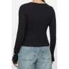 Style Womens Bow and Cut Out Detailed Body-Fitting Blouse Regular Knitted Slim Pattern