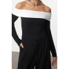 Style Women - White Cotton Short Blouse Crop Knitted Slim Pattern Low Sleeve