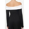 Style Women - White Cotton Short Blouse Crop Knitted Slim Pattern Low Sleeve