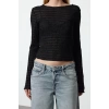 Stil Kadın Fitted Vücuda Oturan Dokulu Tül Esnek Bluz Regular Örme Slim Kalıp