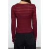 Stil Kadın Fitted Vücuda Oturan Dokulu Tül Esnek Bluz Regular Örme Slim Kalıp