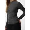 Stil Kadın Büzgü Drape Detaylı Normal Kalıp Bluz Regular Örme Slim Kalıp