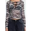 Style Women Zebra Printed Fitted Body-Smoothing Flexible Blouse Regular Knitted Slim Pattern Spanish Sleeve