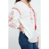 Style Womens Embroidered Neck Tie Detail Blouse Standard Woven Regular Pattern Balloon Sleeve