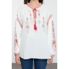 Style Womens Embroidered Neck Tie Detail Blouse Standard Woven Regular Pattern Balloon Sleeve