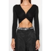 Stil Kadın Düğüm Detaylı Fitted Vücuda Oturan Crop Esnek Bluz Super Crop Örme Slim Kalıp