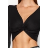 Stil Kadın Düğüm Detaylı Fitted Vücuda Oturan Crop Esnek Bluz Super Crop Örme Slim Kalıp