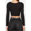 Stil Kadın Düğüm Detaylı Fitted Vücuda Oturan Crop Esnek Bluz Super Crop Örme Slim Kalıp
