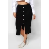 Fashion Plus Size Regular Plain Pattern Formal Midi Length Gold Button Detailed Ribbed Knit Skirt